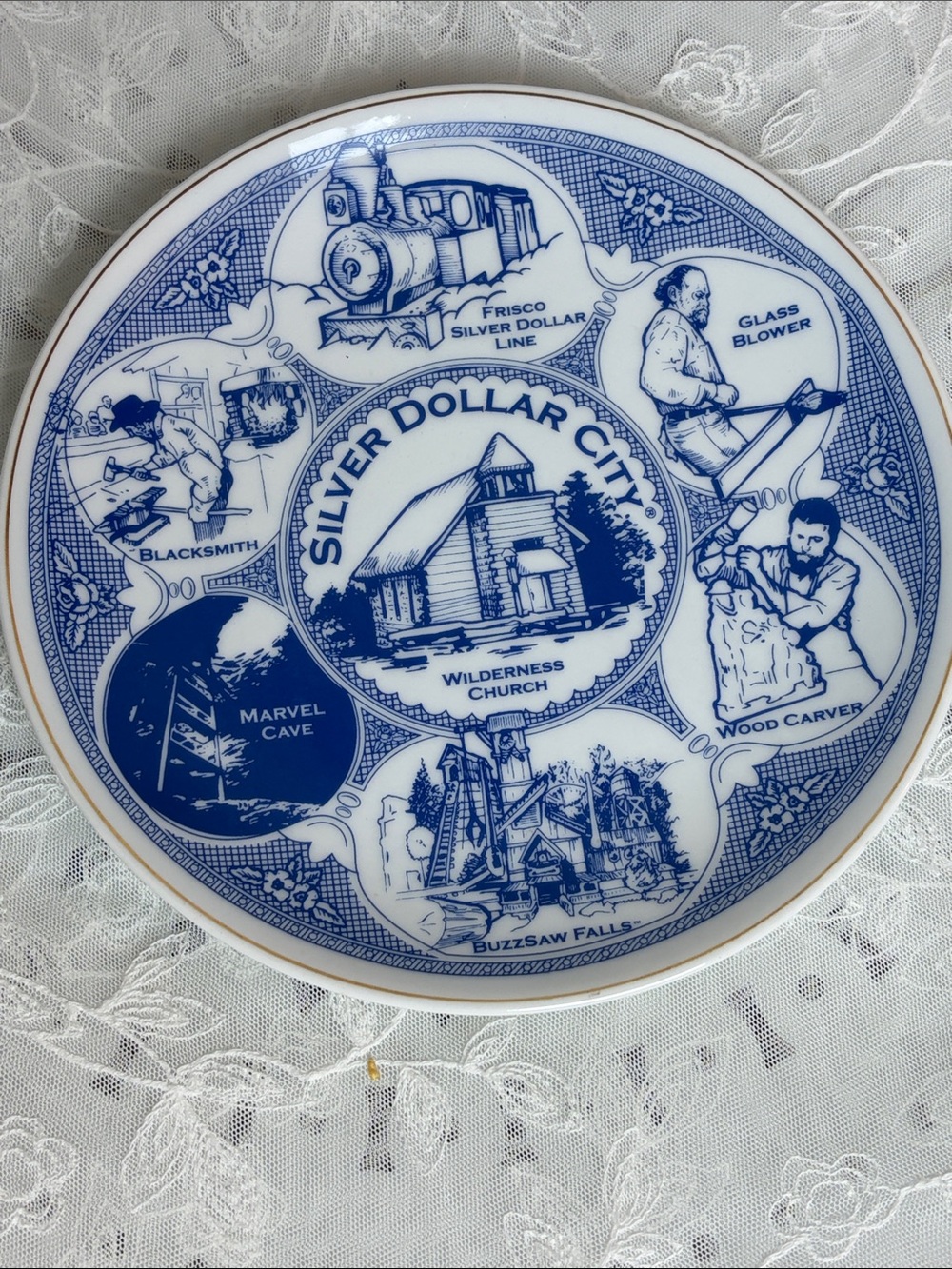 Commemorative Silver Dollar City Blue & White Decorative Plate ceramic